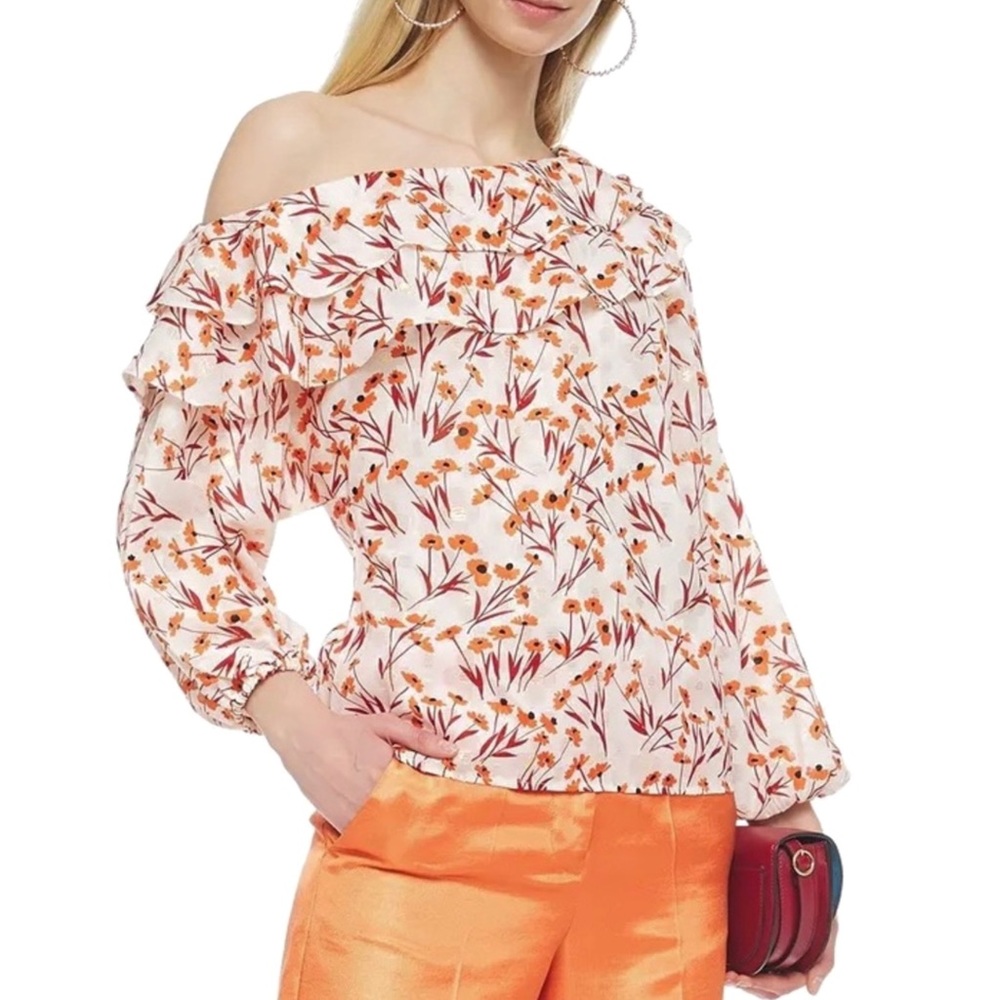 NEW MAJE CREAM FLORAL PRINT ONE-SHOULDER TOP - Picture 1 of 8